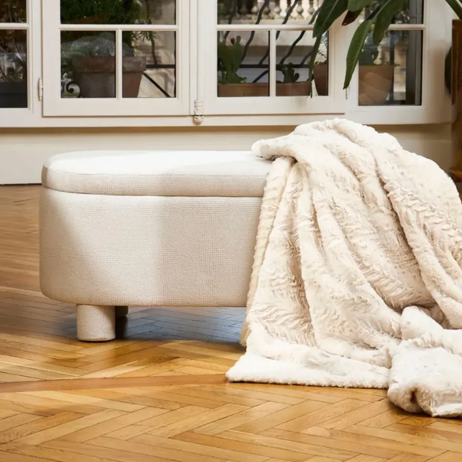 Fabrique de Styles Plaids>Plaid en tissu écru 170x130cm - Solene Ecru