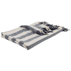 Fabrique de Styles Plaids>Plaid en tissu rayé et écru 170x130cm - Medi Bleu