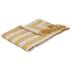Fabrique de Styles Plaids>Plaid en tissu rayé jaune et écru 170x130cm - Medi Ecru, Jaune