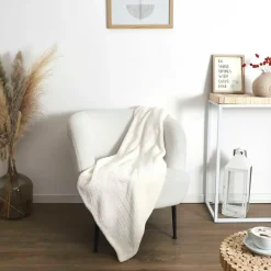 Fabrique de Styles Plaids>Plaid nid abeille crème 120x150cm Blanc