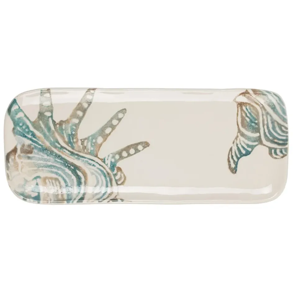 Fabrique de Styles Plats Et Saladiers>Plat à cake en faïence bleu et beige - Bord De Mer Bleu, Beige