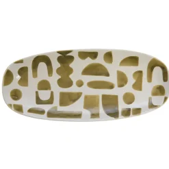 Fabrique de Styles Plats Et Saladiers>Plat ovale en grès et blanc - Ohana Vert