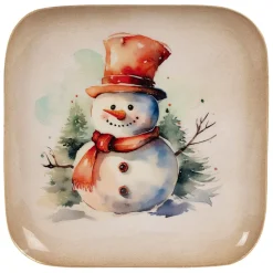 Fabrique de Styles Plateaux>Plateau bonhomme de neige en fer 16x16cm - Noel Multicolore