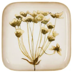Fabrique de Styles Plateaux>Plateau carré kaki et doré 16x16cm en fer - fleur classic kaki, doré