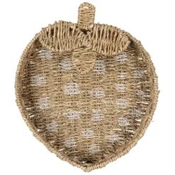 Fabrique de Styles Plateaux>Plateau fraise en jonc de mer naturel et blanc 28x32cm - Les Fruits Naturel, Blanc
