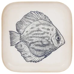 Fabrique de Styles Plateaux>Plateau poisson en fer 16x16cm - Bord De Mer Bleu Marine