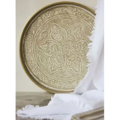 Fabrique de Styles Plateaux>Plateau rond en fer d36cm - Arabise Grège