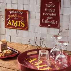 Fabrique de Styles Plateaux>Plateau rond rouge et jaune d33cm - Bistrot Des Amis Rouge, Jaune