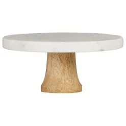 Fabrique de Styles Plateaux>Plateau sur pied marbre et bois de manguier - eskela Blanc