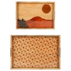 Fabrique de Styles Plateaux>Plateaux x2 en bois de manguier - sweet leaves Terracotta