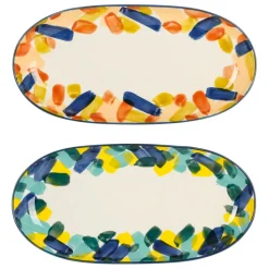Fabrique de Styles Plats Et Saladiers>Plats ovales x2 en grès - belle vie Multicolore