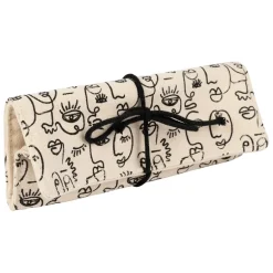 Fabrique de Styles Pochettes Et Housses>Pochette à bijoux de voyage visage ecru et noir - terre brulée Ecru, Noir