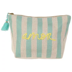 Fabrique de Styles Pochettes Et Housses>Pochette brodée amor en coton - Medi Turquoise