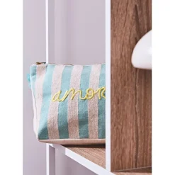 Fabrique de Styles Pochettes Et Housses>Pochette brodée amor en coton - Medi Turquoise