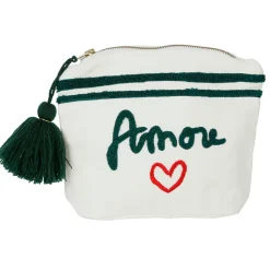 Fabrique de Styles Pochettes Et Housses>Pochette brodée amore 20x15cm en coton et polyester Blanc cassé