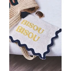 Fabrique de Styles Pochettes Et Housses>Pochette brodée bisou en coton jaune et bleu - Lumi Jaune, Bleu