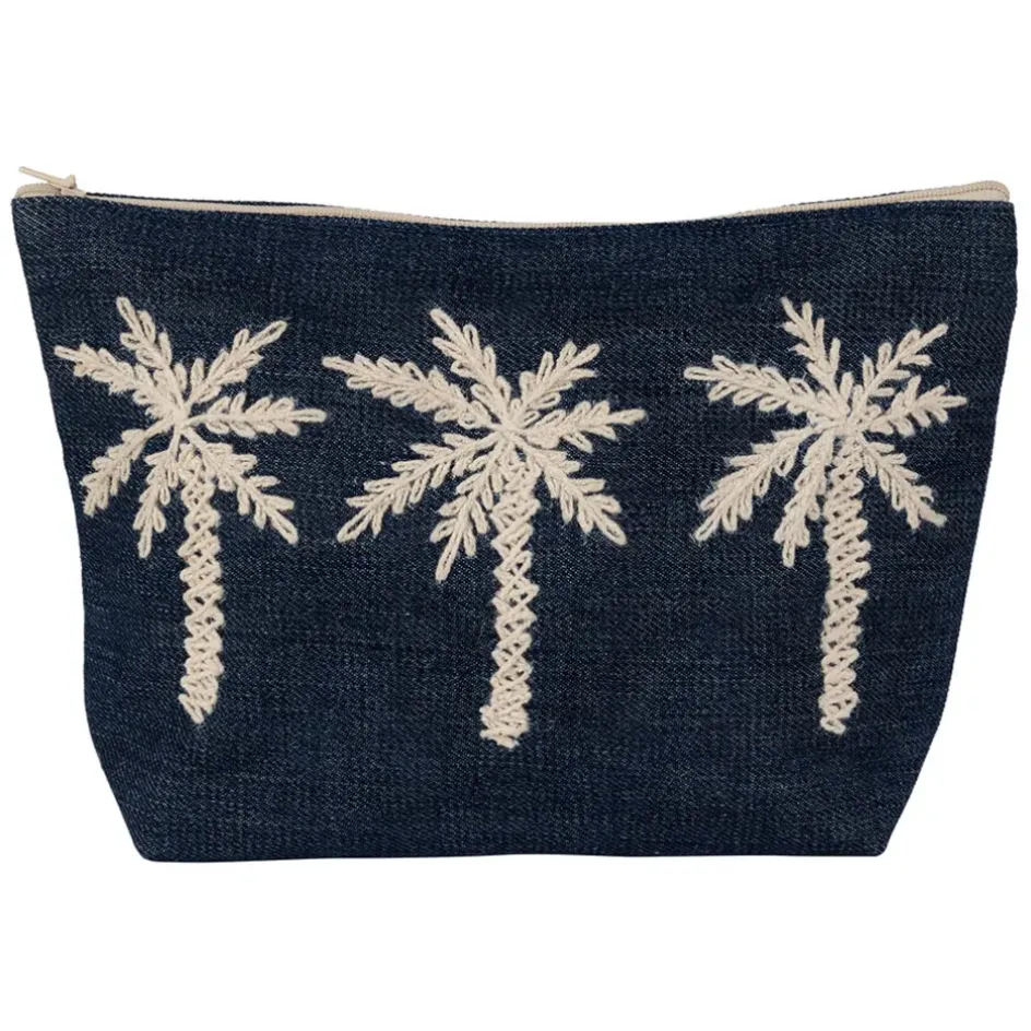 Fabrique de Styles Pochettes Et Housses>Pochette brodée en coton - Medi Bleu