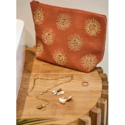 Fabrique de Styles Pochettes Et Housses>Pochette brodée en coton terracotta et doré - Allegra Terracotta, Doré