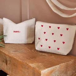 Fabrique de Styles Pochettes Et Housses>Pochette Coeur en coton écru et rouge - Famille Ecru, Rouge