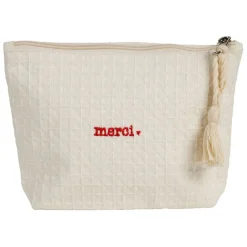 Fabrique de Styles Pochettes Et Housses>Pochette Merci en coton écru - Famille Ecru, Rouge