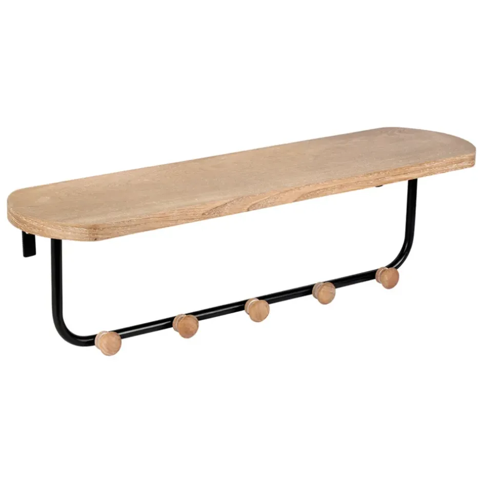 Fabrique de Styles Patères>Porte manteau avec étagère en fer noir et bois - Atelier Naturel, Noir