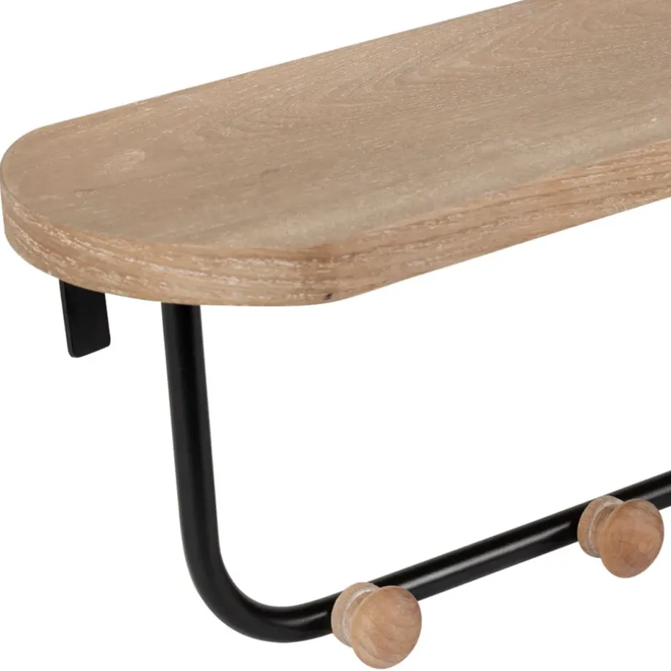 Fabrique de Styles Patères>Porte manteau avec étagère en fer noir et bois - Atelier Naturel, Noir