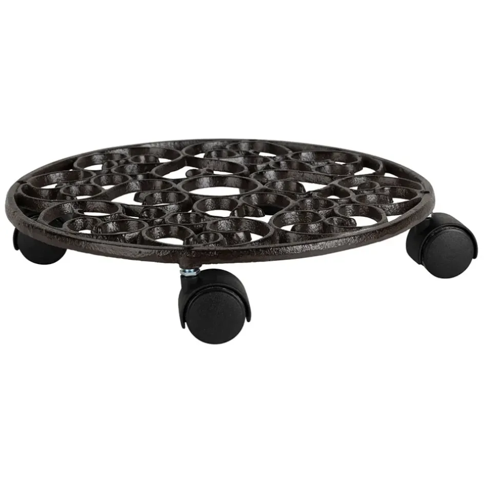 Fabrique de Styles Cache-pots Et Supports>Porte plante 4 roues en fonte d31.5cm - Rhodonea Brun