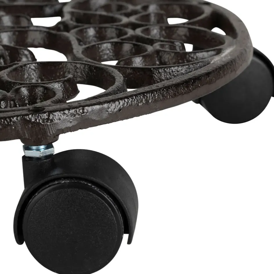 Fabrique de Styles Cache-pots Et Supports>Porte plante 4 roues en fonte d31.5cm - Rhodonea Brun