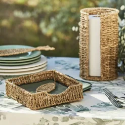 Fabrique de Styles Accessoires De Table>Porte serviettes en jonc de mer et fer poisson - borneo Naturel