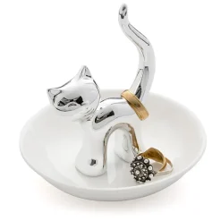 Fabrique de Styles Bijoux Fantaisie>Porte-bagues chat céramique Argenté