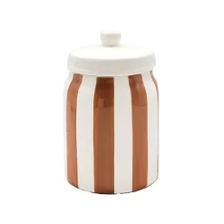 Fabrique de Styles Pots Et Bocaux>Pot avec couvercle en dolomite rayé et blanc Marron