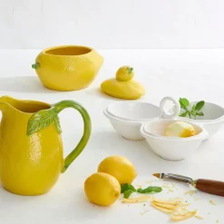 Fabrique de Styles Pots Et Bocaux>Pot citron avec couvercle en grès - Citron Jaune