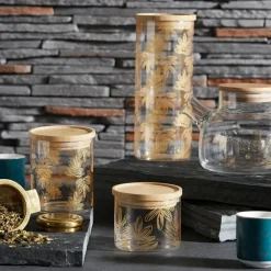 Fabrique de Styles Pots Et Bocaux>Pot Flaural en verre avec couvercle en bambou D9.5Xh21Cm (grand modèle) Doré