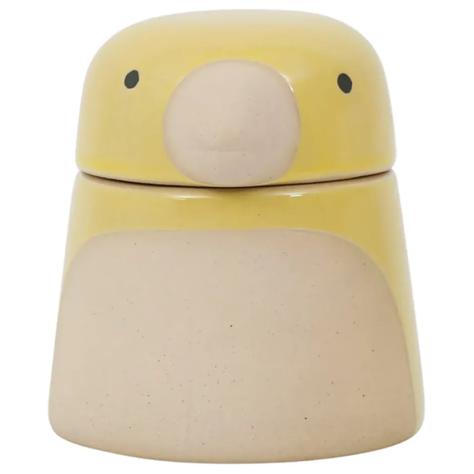 Fabrique de Styles Pots Et Bocaux>Pot oiseau avec couvercle en grès - Calao Jaune