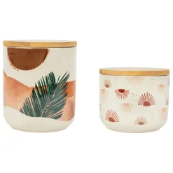 Fabrique de Styles Pots Et Bocaux>Pots x2 et vert en porcelaine avec couvercle en bambou - sweet leaves Terracotta