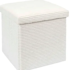 Fabrique de Styles Poufs Et Tabourets>Pouf coffre pliable en tissu côtelé beige - Scarlett Crème