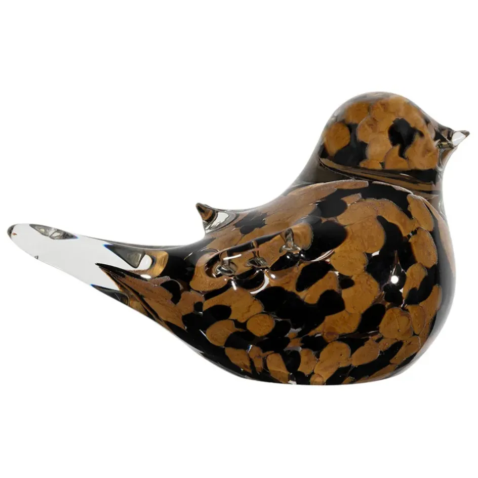 Fabrique de Styles Petits Objets Déco>Presse papier moineau en verre et camel - Serin Noir