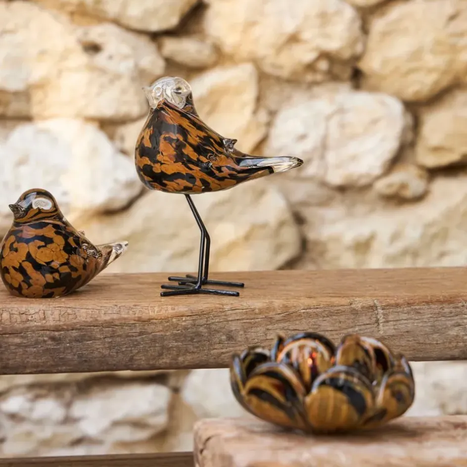 Fabrique de Styles Petits Objets Déco>Presse papier moineau en verre et camel - Serin Noir