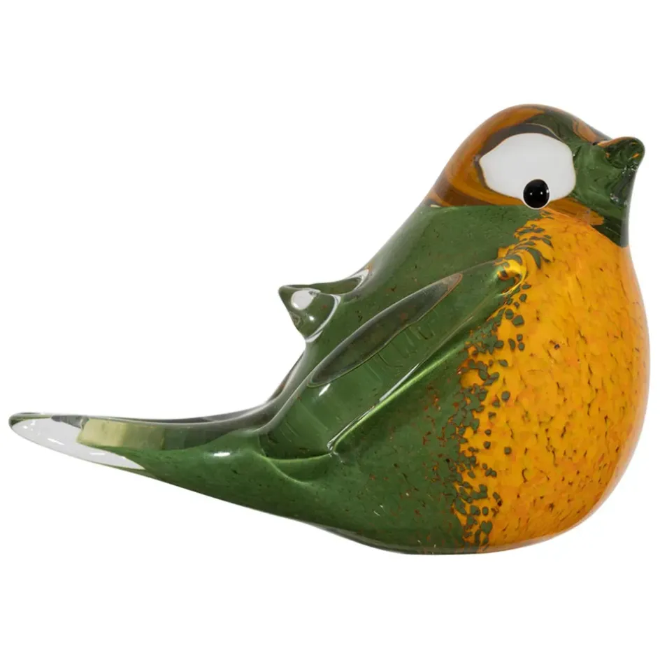 Fabrique de Styles Petits Objets Déco>Presse papier moineau en verre vert et jaune - Serin Vert, Jaune