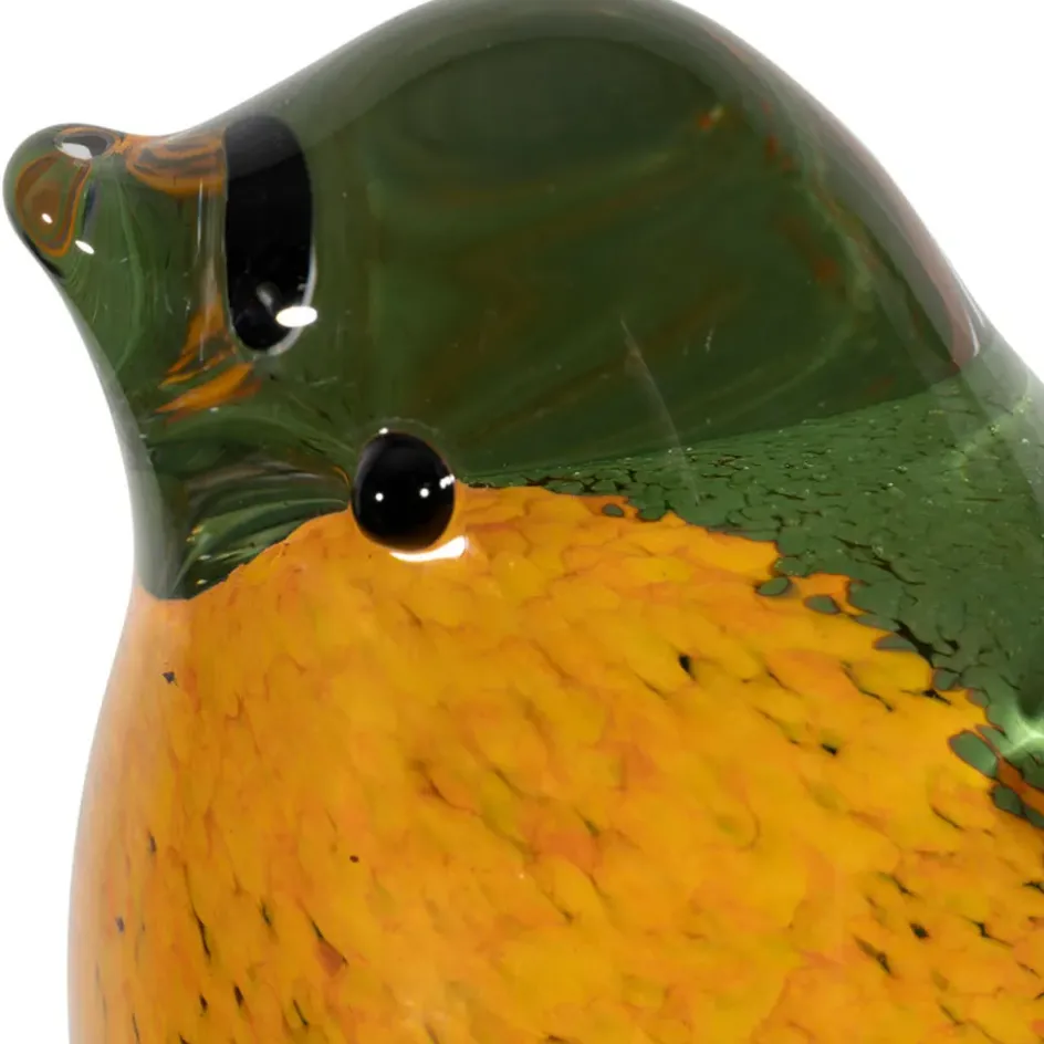 Fabrique de Styles Petits Objets Déco>Presse papier moineau en verre vert et jaune - Serin Vert, Jaune