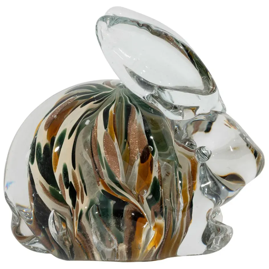 Fabrique de Styles Petits Objets Déco>Presse-papier lapin en verre et kaki Ambre