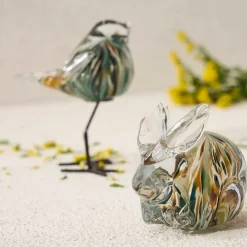 Fabrique de Styles Petits Objets Déco>Presse-papier lapin en verre et kaki Ambre