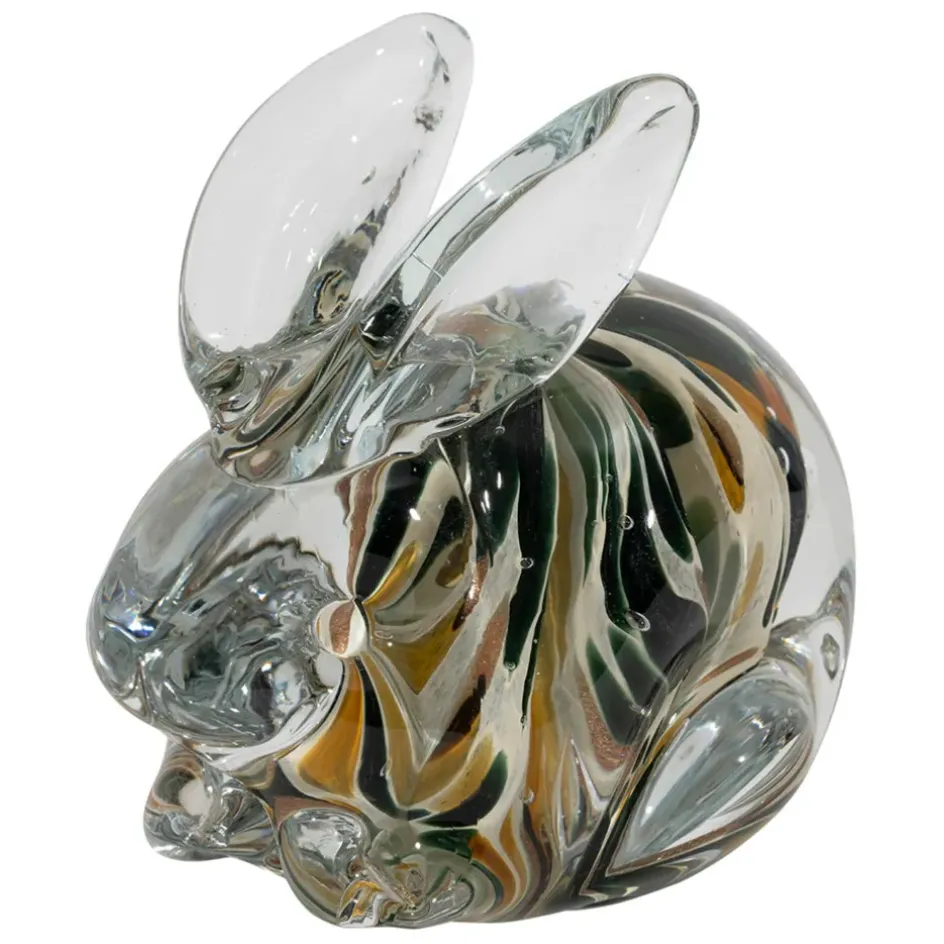 Fabrique de Styles Petits Objets Déco>Presse-papier lapin en verre et kaki Ambre