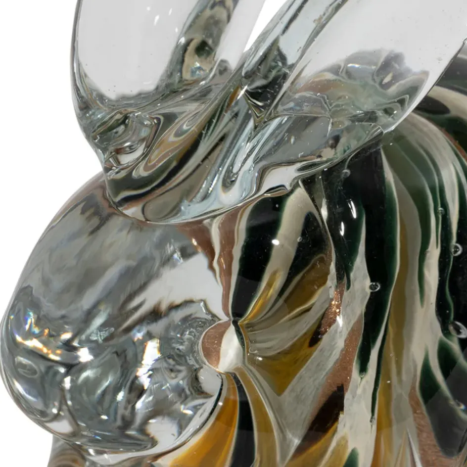 Fabrique de Styles Petits Objets Déco>Presse-papier lapin en verre et kaki Ambre