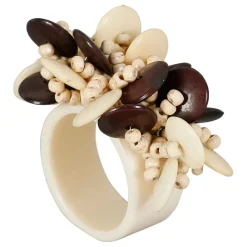 Fabrique de Styles Serviettes De Table>Rond de serviette en résine écru - Floral Ecru