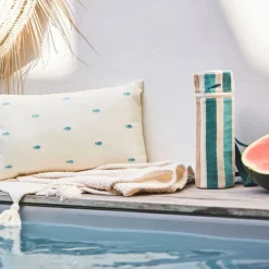 Fabrique de Styles Sacs>Sac bouteille isotherme en tissu et coton - Eté A La Mer Turquoise