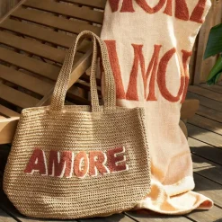 Fabrique de Styles Sacs Et Cabas>Sac brodé "amore" en corde de papier naturel et terracotta - Lumi Naturel, Terracotta