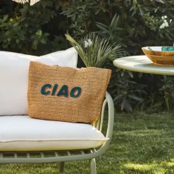 Fabrique de Styles Sacs Et Cabas>Sac brodé "ciao" en corde de papier et émeraude - Lumi Naturel