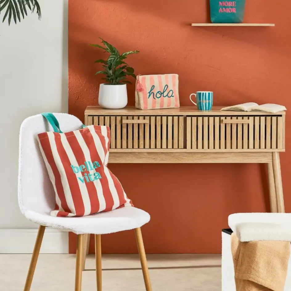 Fabrique de Styles Sacs Et Cabas>Sac tote bag en tissu corail et émeraude - Palma Corail, Emeraude