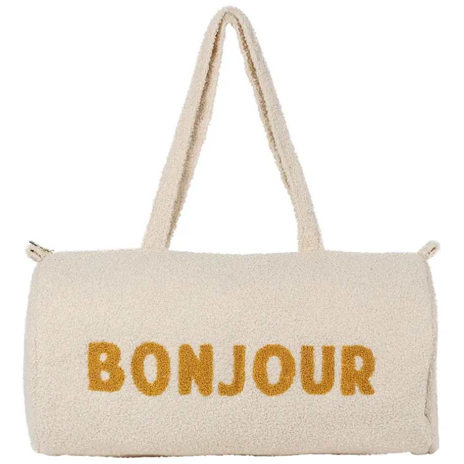 Fabrique de Styles Sacs Et Cabas>Sac weekend " Bonjour " en bouclette écru - Funky Ecru
